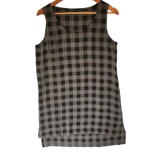 New $238 Eileen Fisher Tunic Dress Sz S/P Black Green Silk Buffalo Plaid Chiffon - Picture 3 of 12